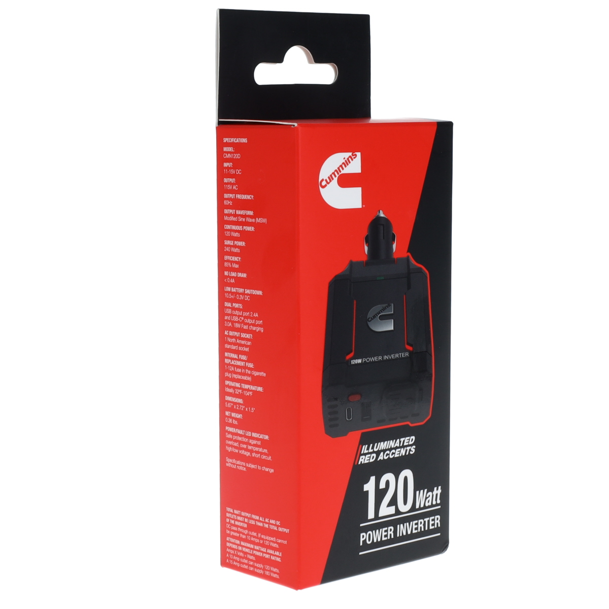 Cummins 120 Watt Power Inverter 12v Socket DC to AC Inverter Direct Plug Power Converter CMN120D